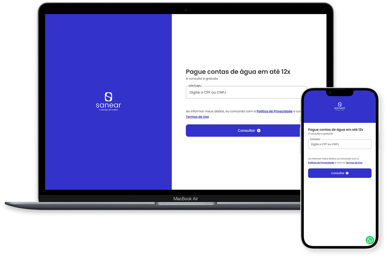 Computador e um celular na página da Caesb.